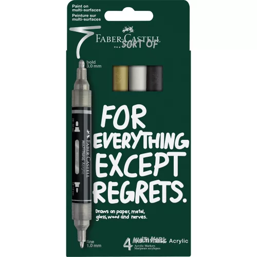 Akril marker készlet, kétvégű MULTIMARK klasszikus színek Faber-Castell fehér, ezüst, arany, fekete 4klf. szín