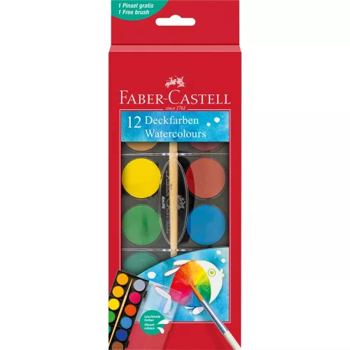 Vízfesték készlet 30mm-es festék gombokkal + ecset Faber-Castell 12klf. szín
