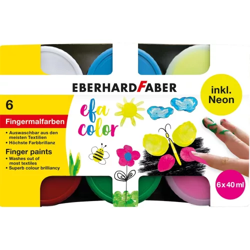 Ujjfesték készlet, tégelyes, 6x40ml neon EFA COLOR Faber-Castell 6klf.szín