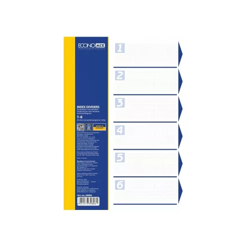 Elválasztólap, A4, prespán mintás 160 micron, 6 részes, PP Economix