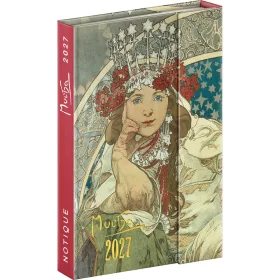   Határidőnapló mágnessel záródó, heti, fehér lapokkal Alphonse Mucha 110x160mm, Presco