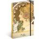 Keménytáblás notesz krémszínű lapokkal, pontozott, leszorító gumiszalaggal Alphonse Mucha – Feather 130x210mm, Presco
