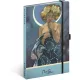 Keménytáblás notesz krémszínű lapokkal, pontozott, leszorító gumiszalaggal Alphonse Mucha – Luna 130x210mm, Presco