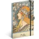 Keménytáblás notesz krémszínű lapokkal, pontozott, leszorító gumiszalaggal Alphonse Mucha – Zodiac 130x210mm, Presco