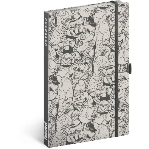 Keménytáblás notesz krémszínű lapokkal, vonalas, leszorító gumiszalaggal Fortnite – Legends 130x210mm, Presco