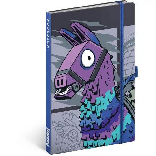 Keménytáblás notesz krémszínű lapokkal, vonalas, leszorító gumiszalaggal Fortnite – Llama 130x210mm, Presco