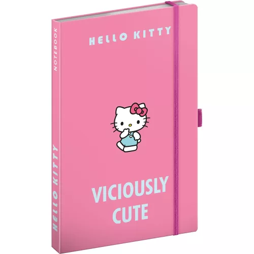 Keménytáblás notesz krémszínű lapokkal, vonalas, leszorító gumiszalaggal Hello Kitty 130x210mm, Presco
