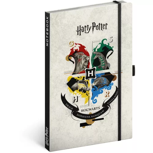 Keménytáblás notesz krémszínű lapokkal, vonalas, leszorító gumiszalaggal Harry Potter 130x210mm, Presco