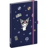 Keménytáblás notesz krémszínű lapokkal, vonalas, leszorító gumiszalaggal Kuromi 130x210mm, Presco