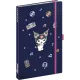 Keménytáblás notesz krémszínű lapokkal, vonalas, leszorító gumiszalaggal Kuromi 130x210mm, Presco