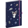 Keménytáblás notesz krémszínű lapokkal, vonalas, leszorító gumiszalaggal Kuromi 130x210mm, Presco