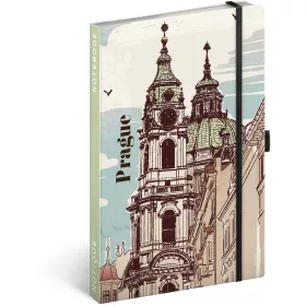   Keménytáblás notesz krémszínű lapokkal, vonalas, leszorító gumiszalaggal Prague 130x210mm, Presco