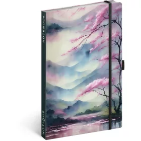   Keménytáblás notesz krémszínű lapokkal, vonalas, leszorító gumiszalaggal Sakura 130x210mm, Presco