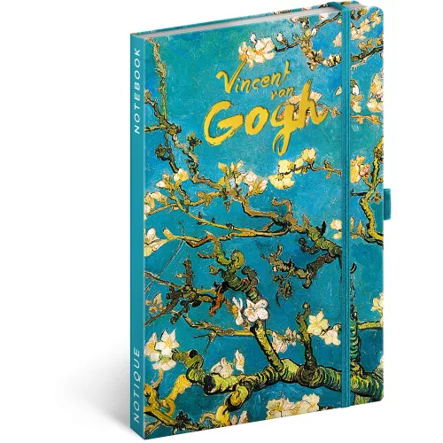 Keménytáblás notesz krémszínű lapokkal, vonalas, leszorító gumiszalaggal Vincent van Gogh 130x210mm, Presco