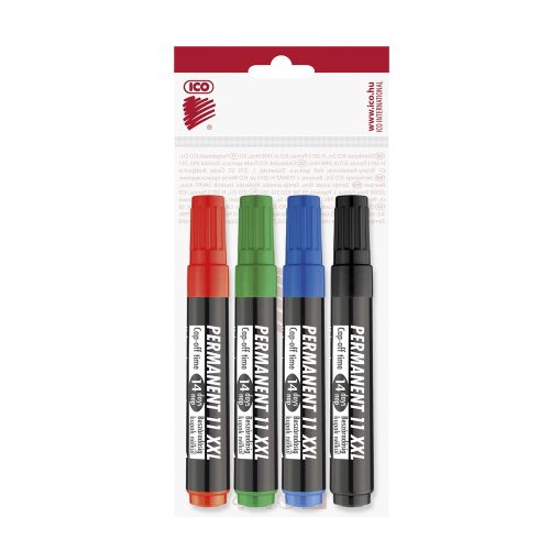 Alkoholos marker készlet, 3mm, kerek hegyű Ico 11XXL, 4 klf.szín 