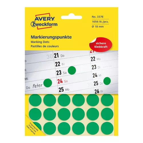 Etikett címke, o18mm, jelölésre, 24 címke/ív, 44 ív/doboz, Avery zöld