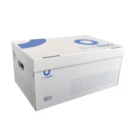   Archiváló konténer karton doboz fedeles 54x36x25cm, felfelé nyíló tetővel Bluering&reg; fehér-kék