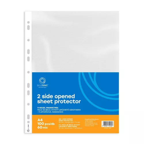 Genotherm lefűzhető, A4, 60 micron kétoldalt (felül és belül) nyitott narancsos Bluering&reg; 100 db/csomag,