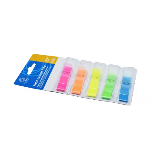 Jelölőcímke 12x45mm, 5x25lap, műanyag 5szín/bliszter, kemény tokos adagolóban Bluering&reg;
