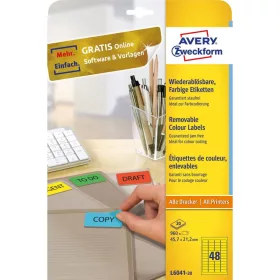   Etikett címke, 45,7 x21,2mm, univerzális visszaszedhető, 48 címke/ív, 20 ív/doboz, Avery sárga