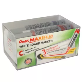   Táblamarker+törlő készlet 2,5mm, kerek hegyű, Maxiflo Pentel, 4 klf. szín