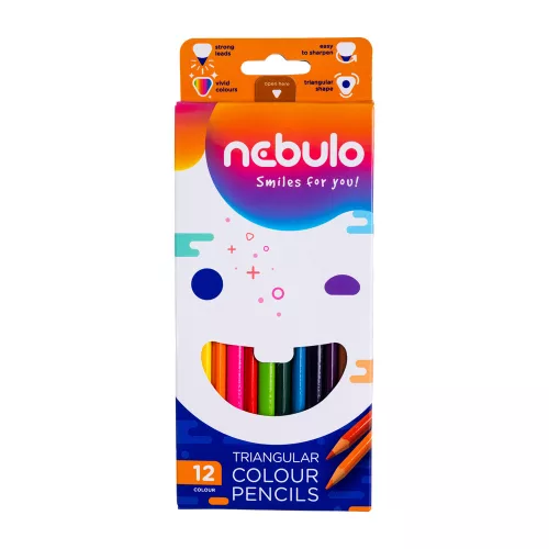 Színes ceruza készlet, háromszögletű Nebulo 12 klf. szín