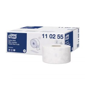   Toalettpapír 3 rétegű közületi átmérő 18,7 cm 600 lap/120 m/tek 12 tek/karton Extra Soft Mini Jumbo Tork_110255 fehér