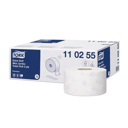 Toalettpapír 3 rétegű közületi átmérő 18,7 cm 600 lap/120 m/tek 12 tek/karton Extra Soft Mini Jumbo Tork_110255 fehér
