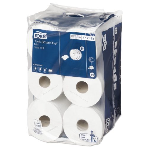 Toalettpapír 2 rétegű közületi átmérő 14,9 cm 12 tekercs/karton laponkénti adagolású Mini Smart One® Tork_472193 fehér