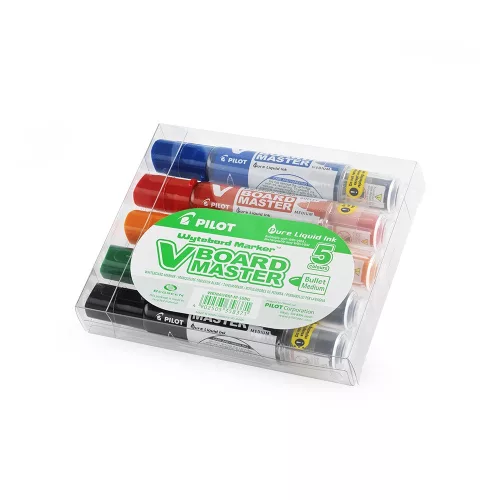 Táblamarker készlet, 2,3mm, kerek hegyű, utántölthető medium V-Board Pilot 5 klf. szín